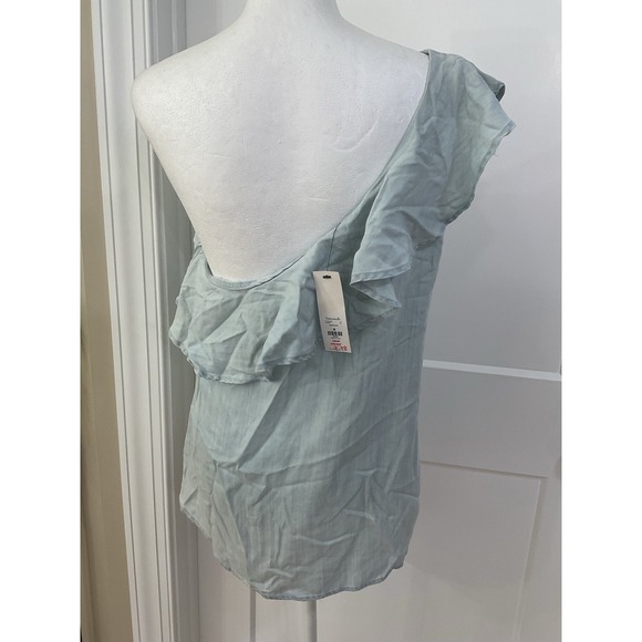 Francescas Light Blue Chambray One Shoulder Ruffle‎ Top Size M - Picture 2 of 3